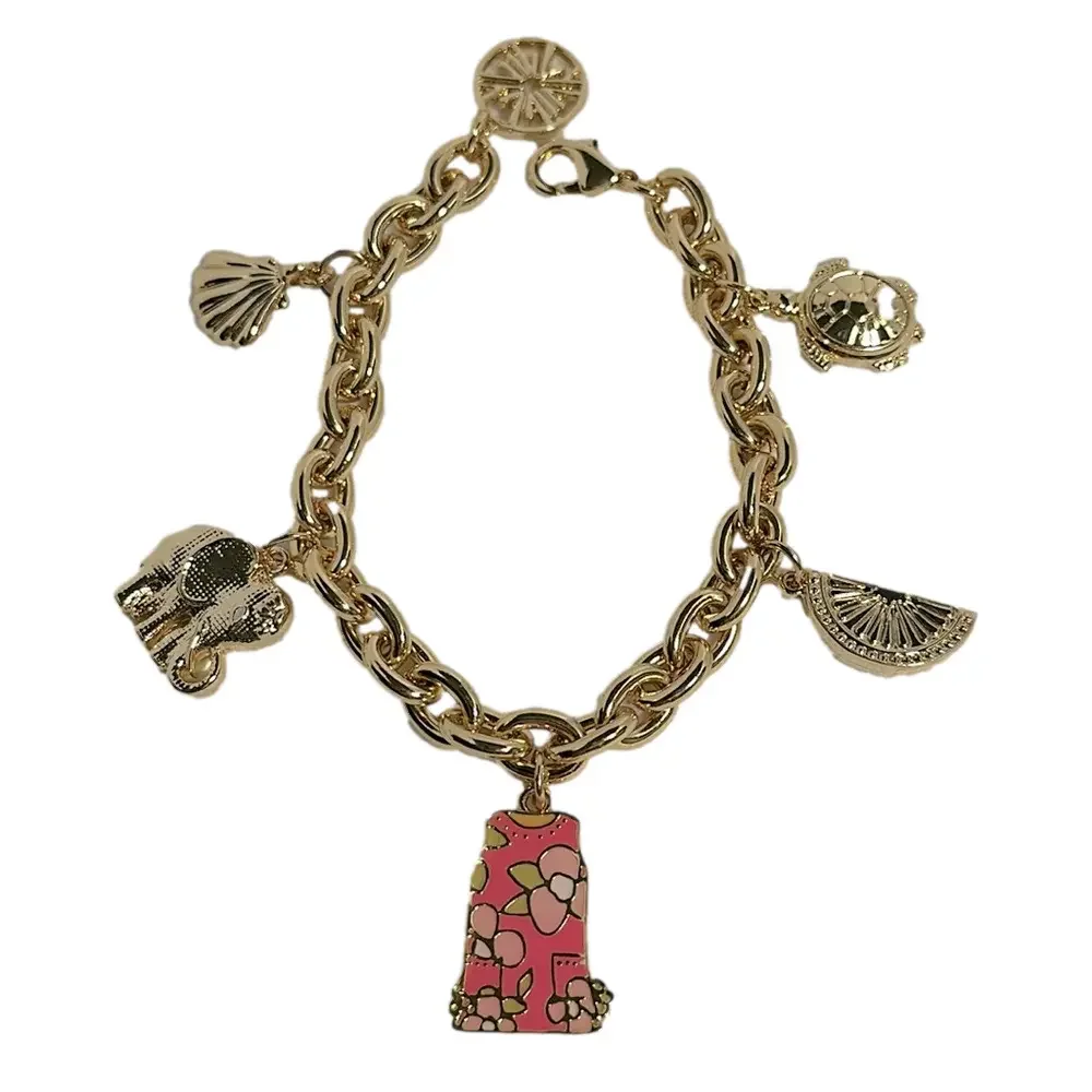 Lilly Pulitzer Gold Charm Bracelet Elephant Shell Dress Dangle Limited Ed. - EUC - Picture 1 of 2